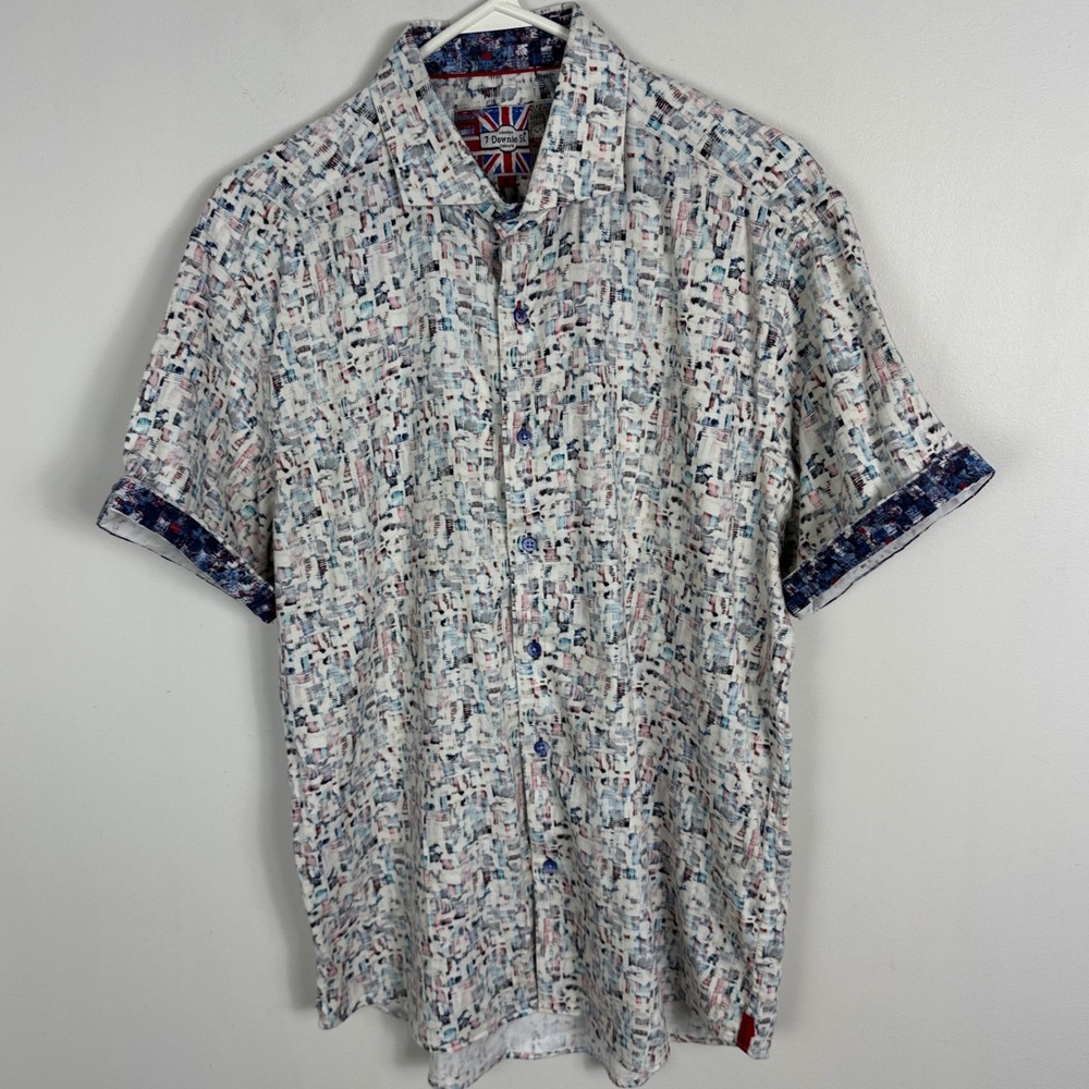 7 Downie St Mens Printed Short Sleeve Button Down Collared‎ Shirt Size 6 or XL